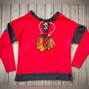 Women's Jersey Style Blackhawks lace up t-shirt
